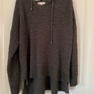 womens grey hooded popcorn sweater